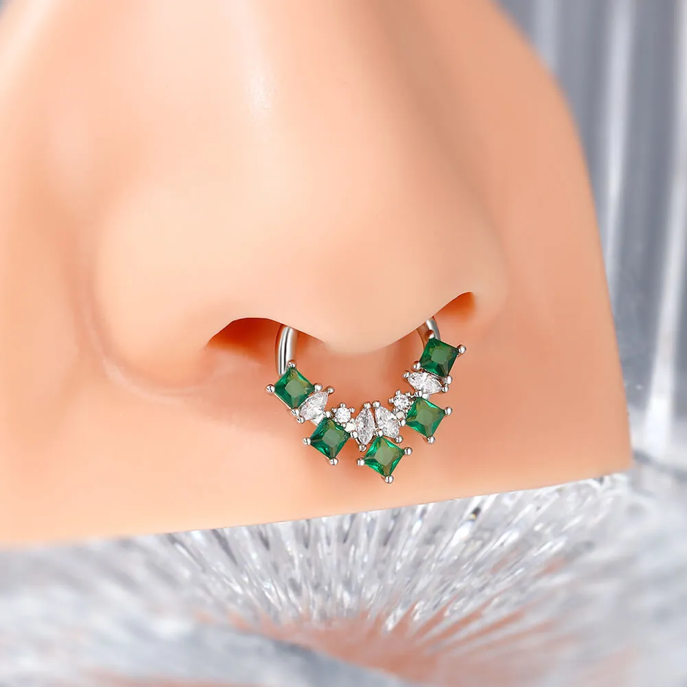 16G Verdant Green Gem Hinged Segment Septum Ring