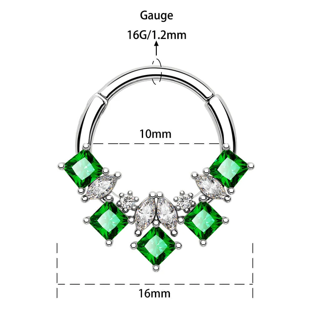 16G Verdant Green Gem Hinged Segment Septum Ring