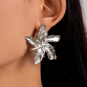 4-Pairs: Women's Textured Metal Flower Design Stud Earrings