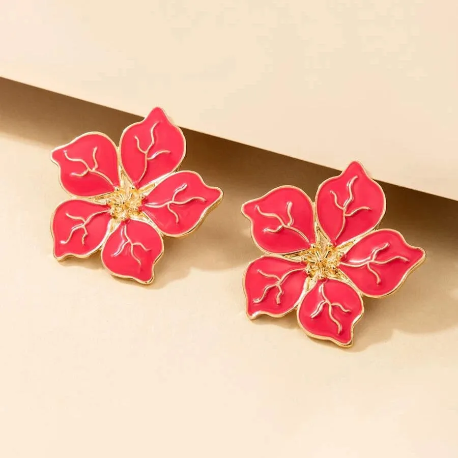 4-Pairs: Women's Textured Metal Flower Design Stud Earrings