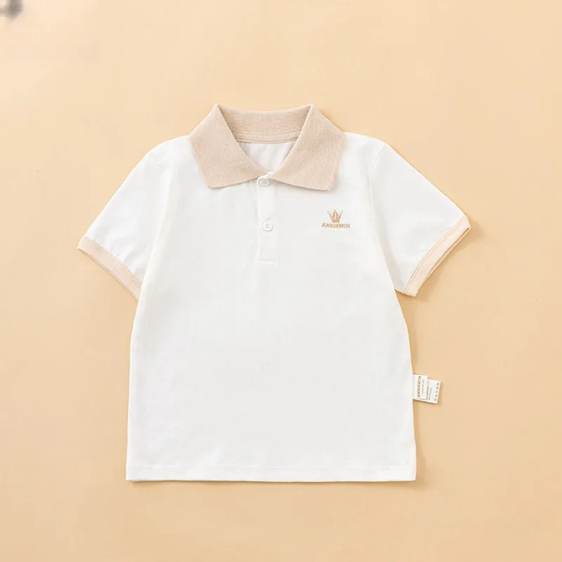 ANNIEWIN Organic Cotton Beige-Collared Toddler Polo Shirt