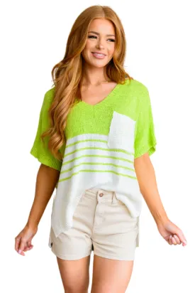 BiBi Neon Green and White Speak Now V-Neck Top