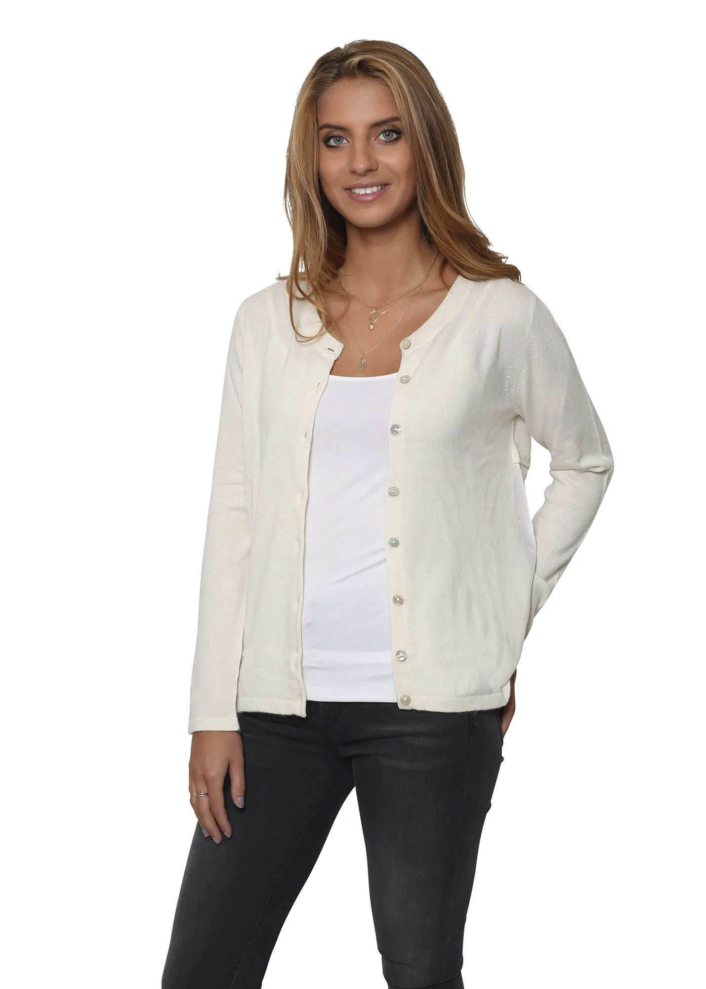 Cream 'White cashmere' Silk Back Cardigan