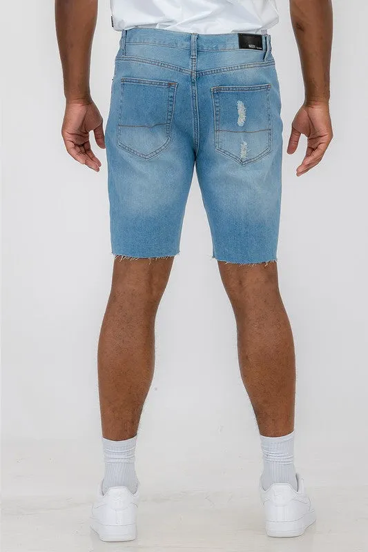 Distressed Stretch Denim Shorts