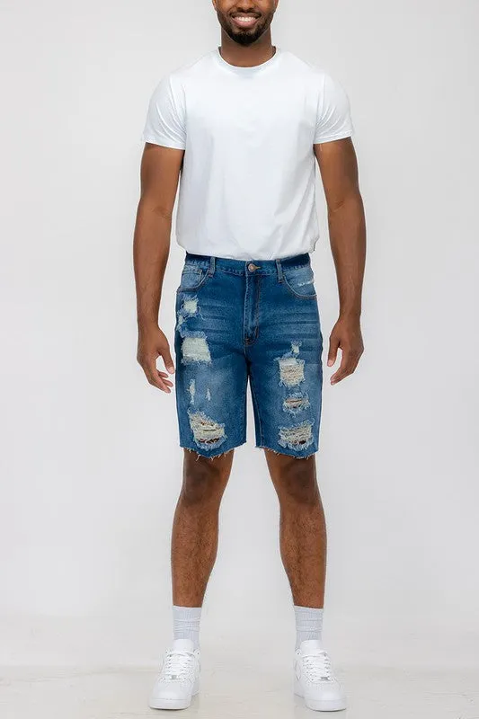 Distressed Stretch Denim Shorts