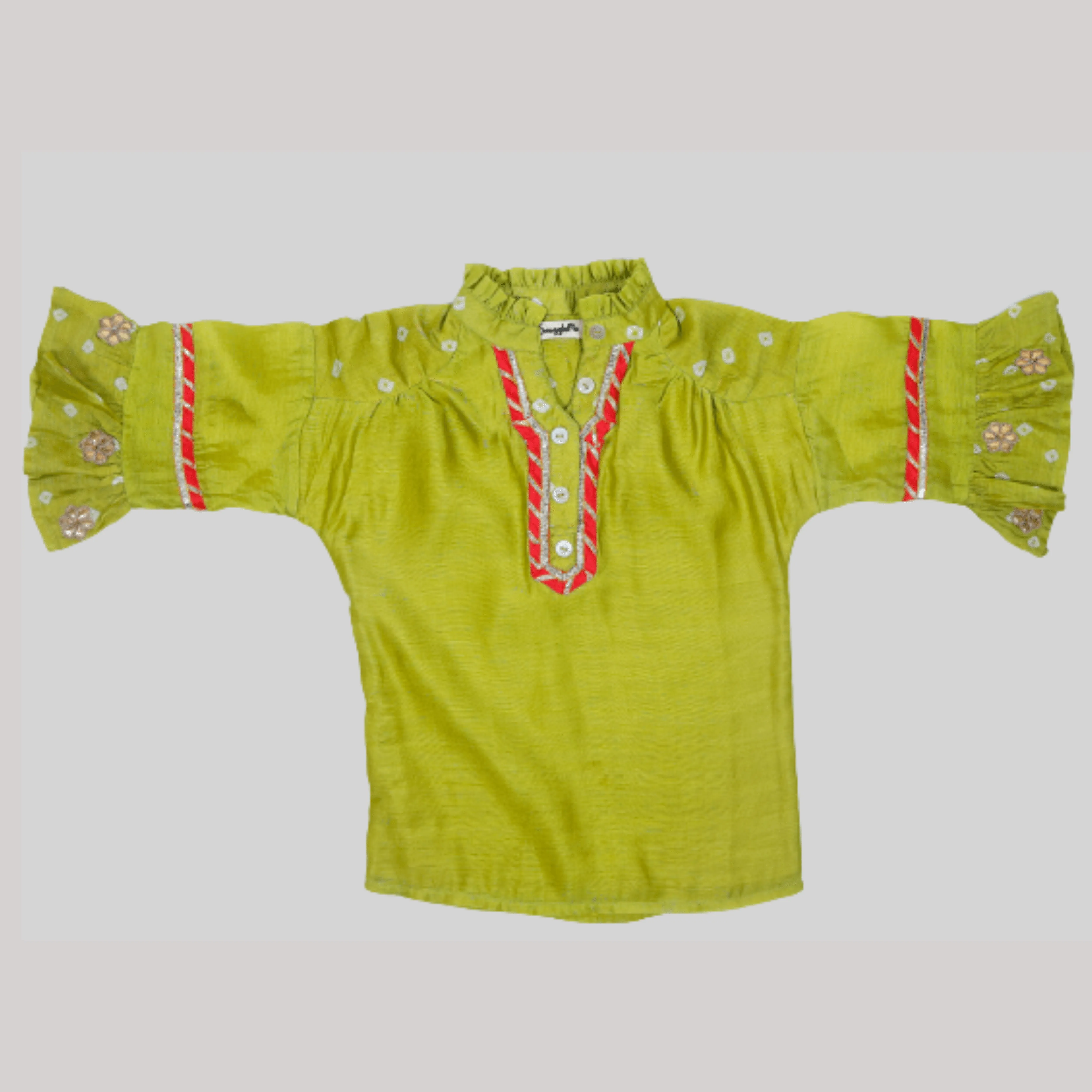 Girls Ethnic Gota Work Coord Set Style Kurta Set - Lime Green