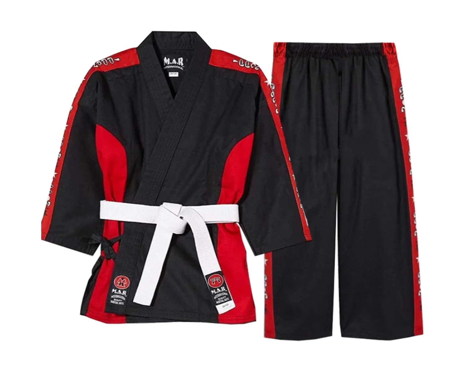 MAR-012 | Black & Red Designer Karate Uniform (8oz Fabric)   FREE BELT