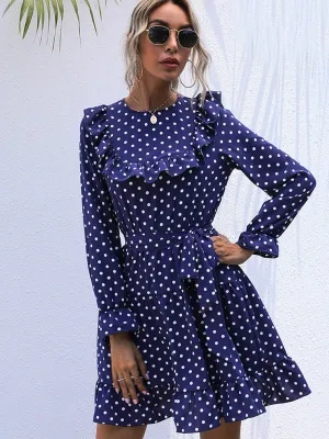 Polka Dot Ruffle Long Sleeve Dress