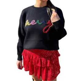 "merry" Letter Christmas Sweater In Black