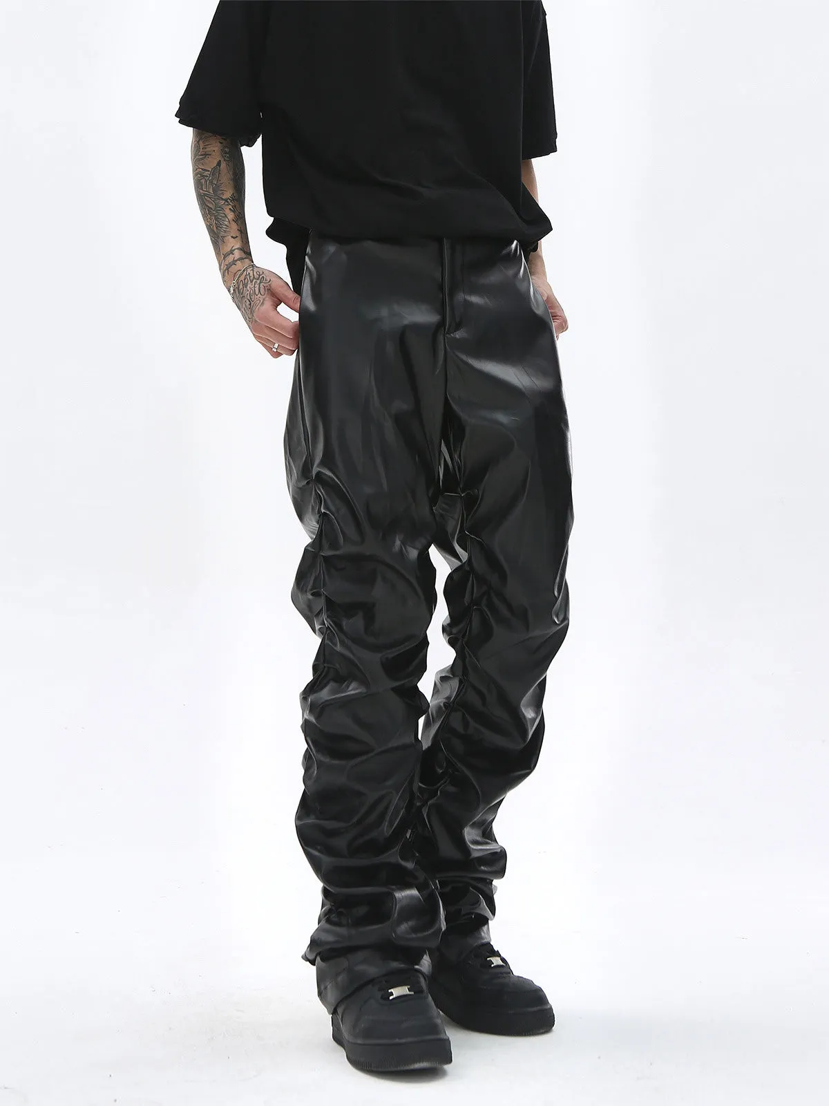 Thesupermade Punk Style Pleated Leather Pants - 2195