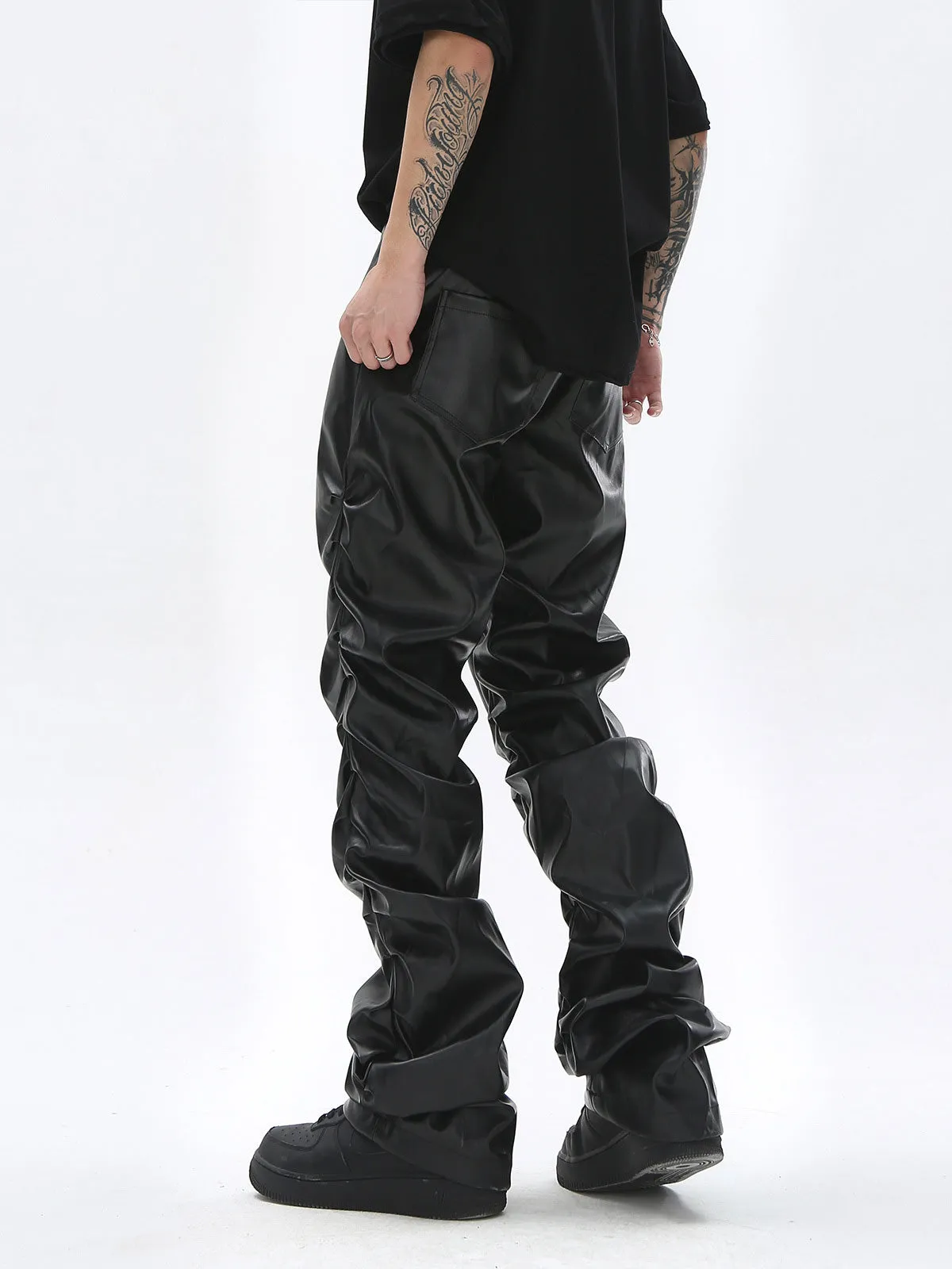 Thesupermade Punk Style Pleated Leather Pants - 2195