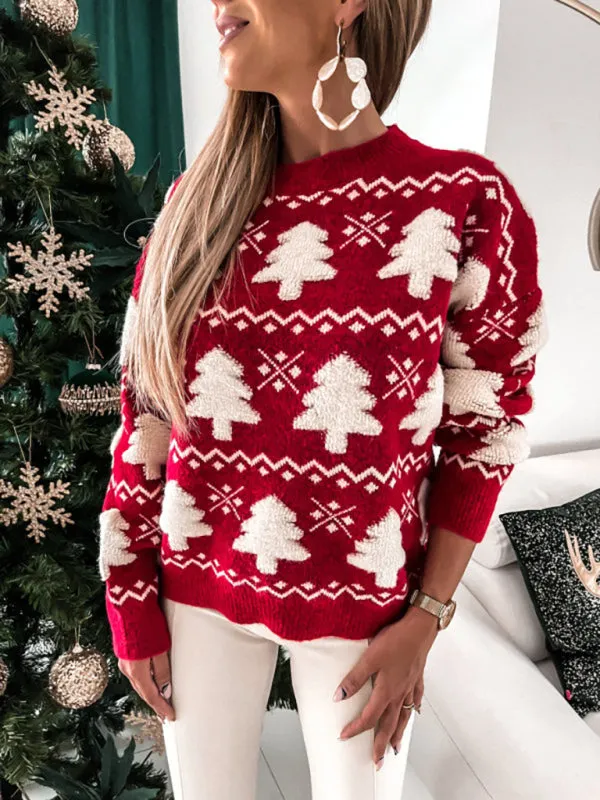 Women's pullover Christmas knitted long sleeve sweater