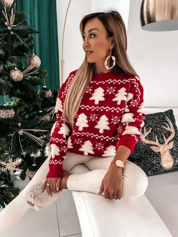 Women's pullover Christmas knitted long sleeve sweater