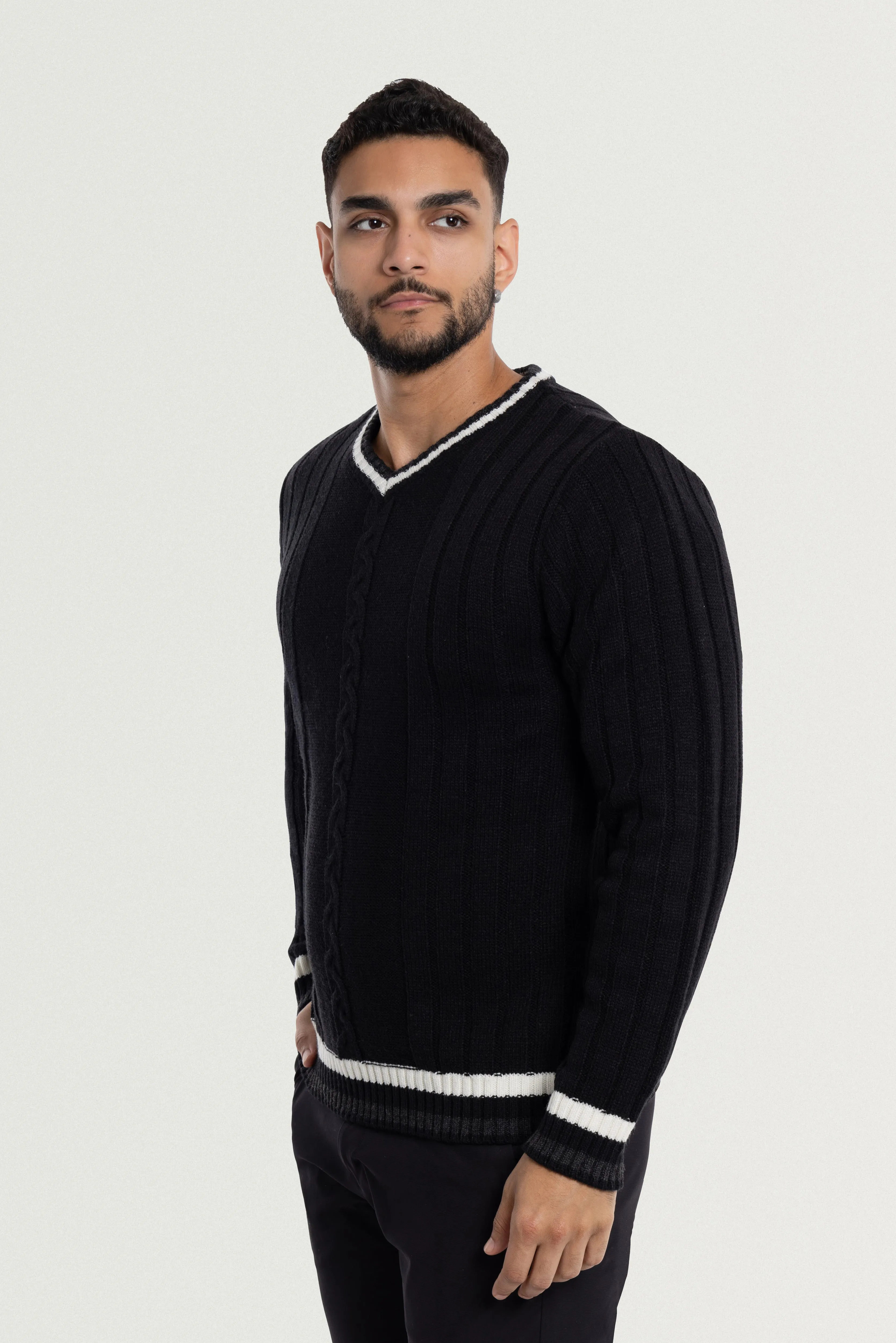 X RAY Men's Cable Knit Middleweight Soft Tipped V-Neck Sweater Regular and Big & Tall