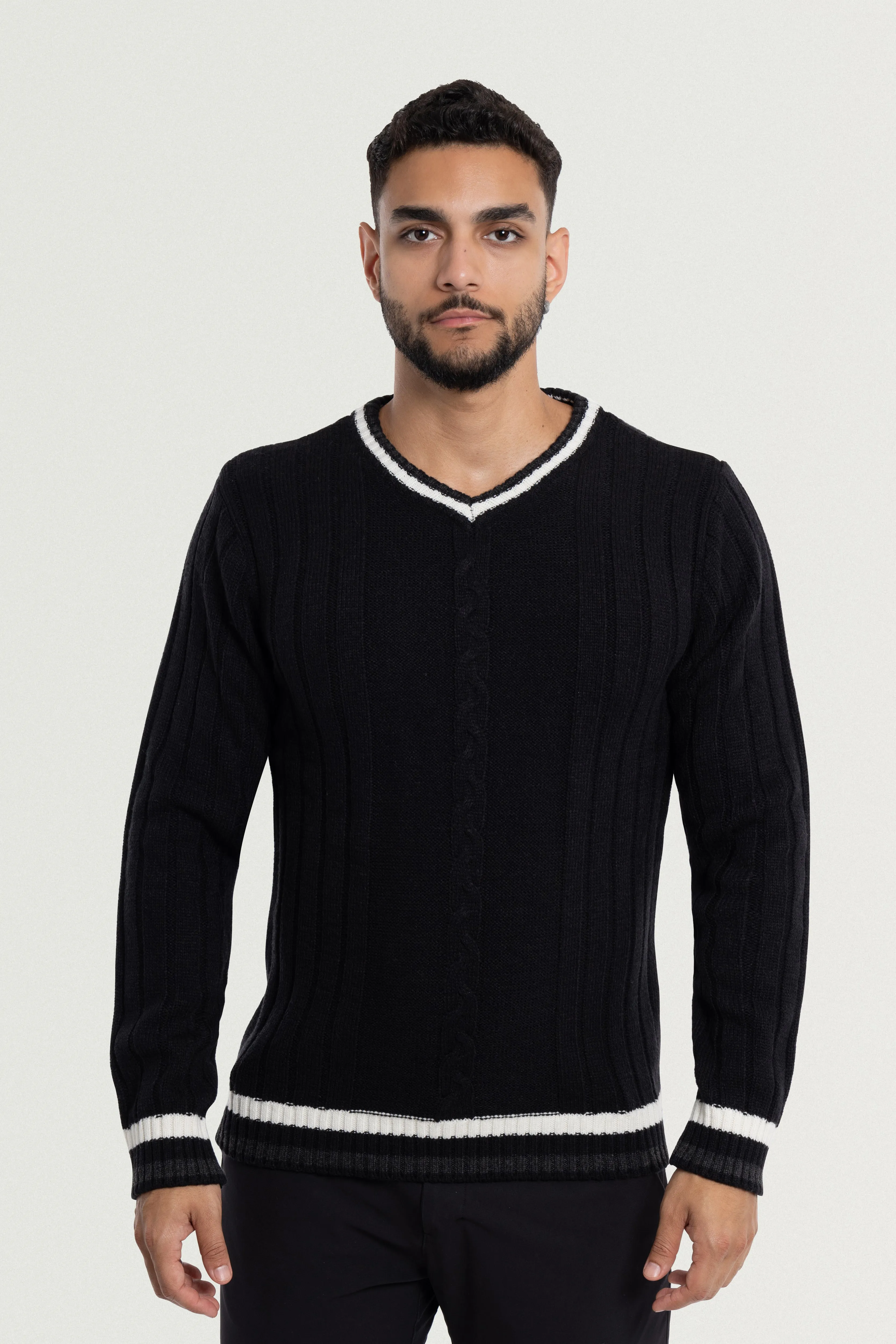 X RAY Men's Cable Knit Middleweight Soft Tipped V-Neck Sweater Regular and Big & Tall