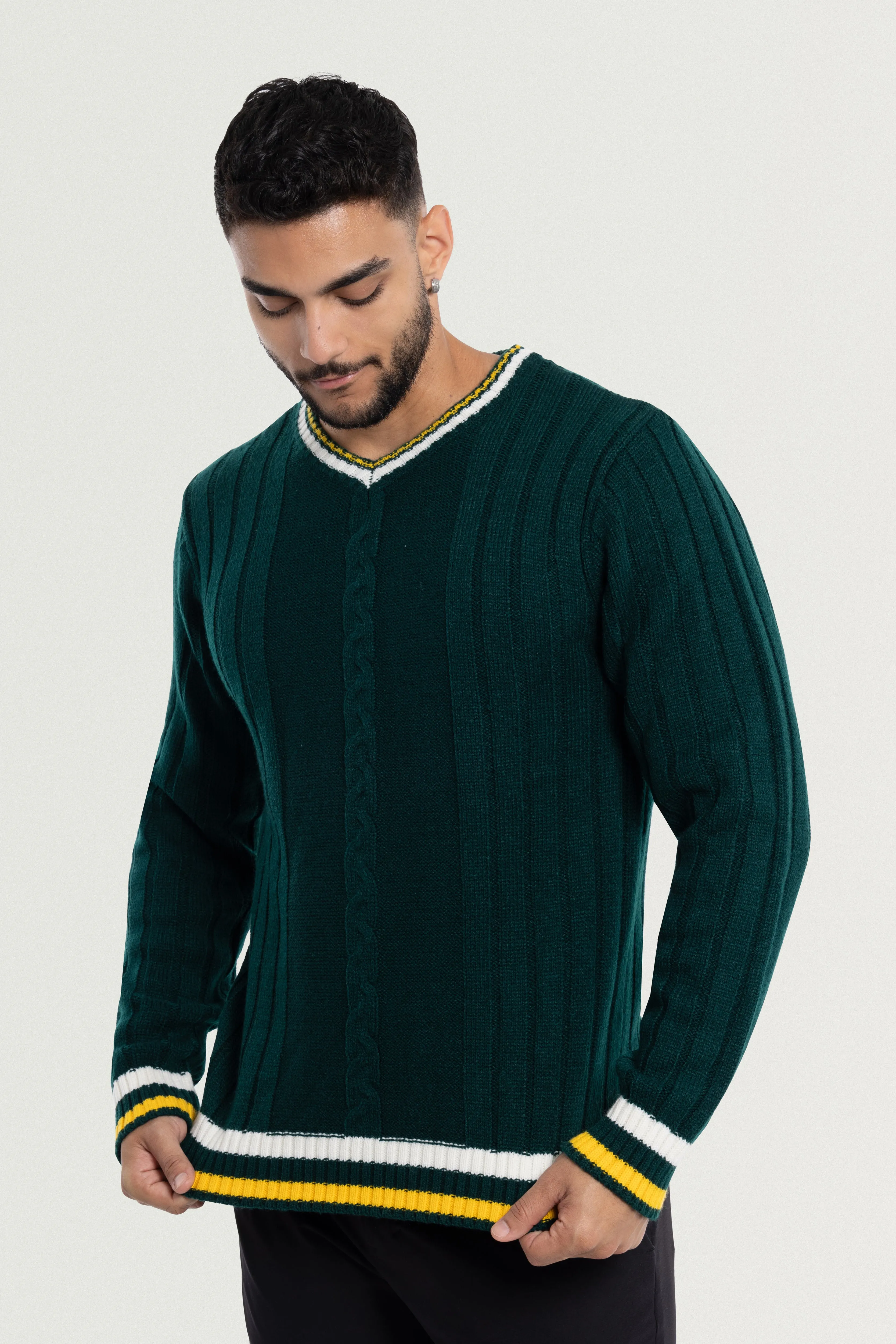 X RAY Men's Cable Knit Middleweight Soft Tipped V-Neck Sweater Regular and Big & Tall