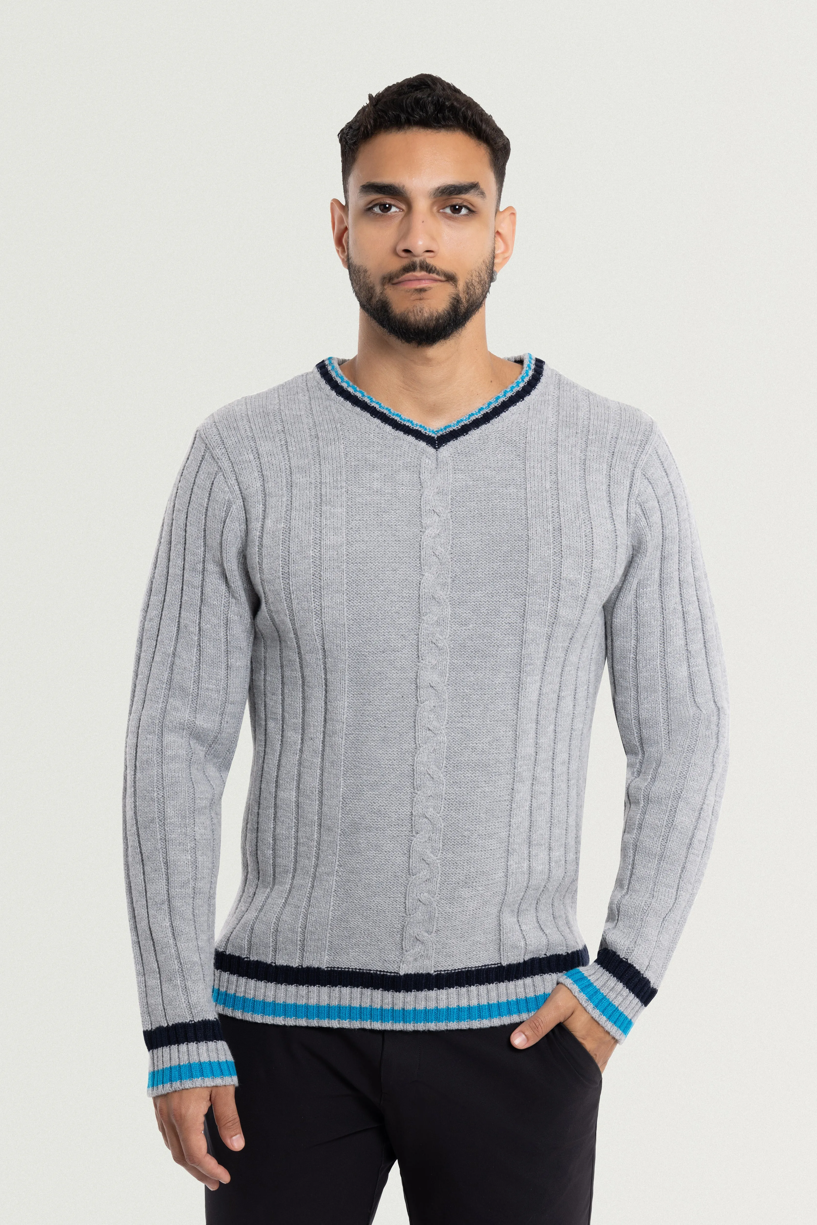 X RAY Men's Cable Knit Middleweight Soft Tipped V-Neck Sweater Regular and Big & Tall