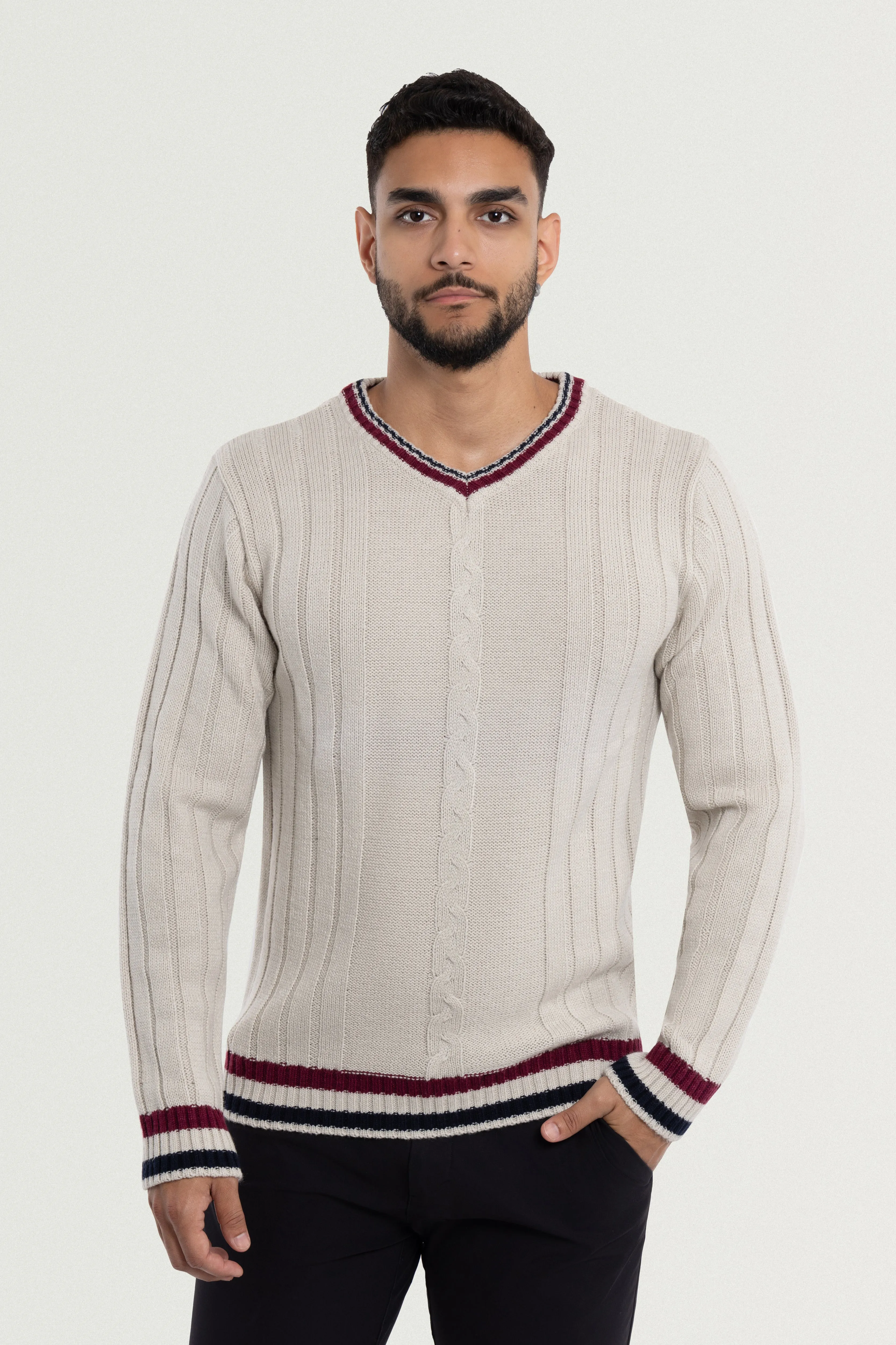 X RAY Men's Cable Knit Middleweight Soft Tipped V-Neck Sweater Regular and Big & Tall