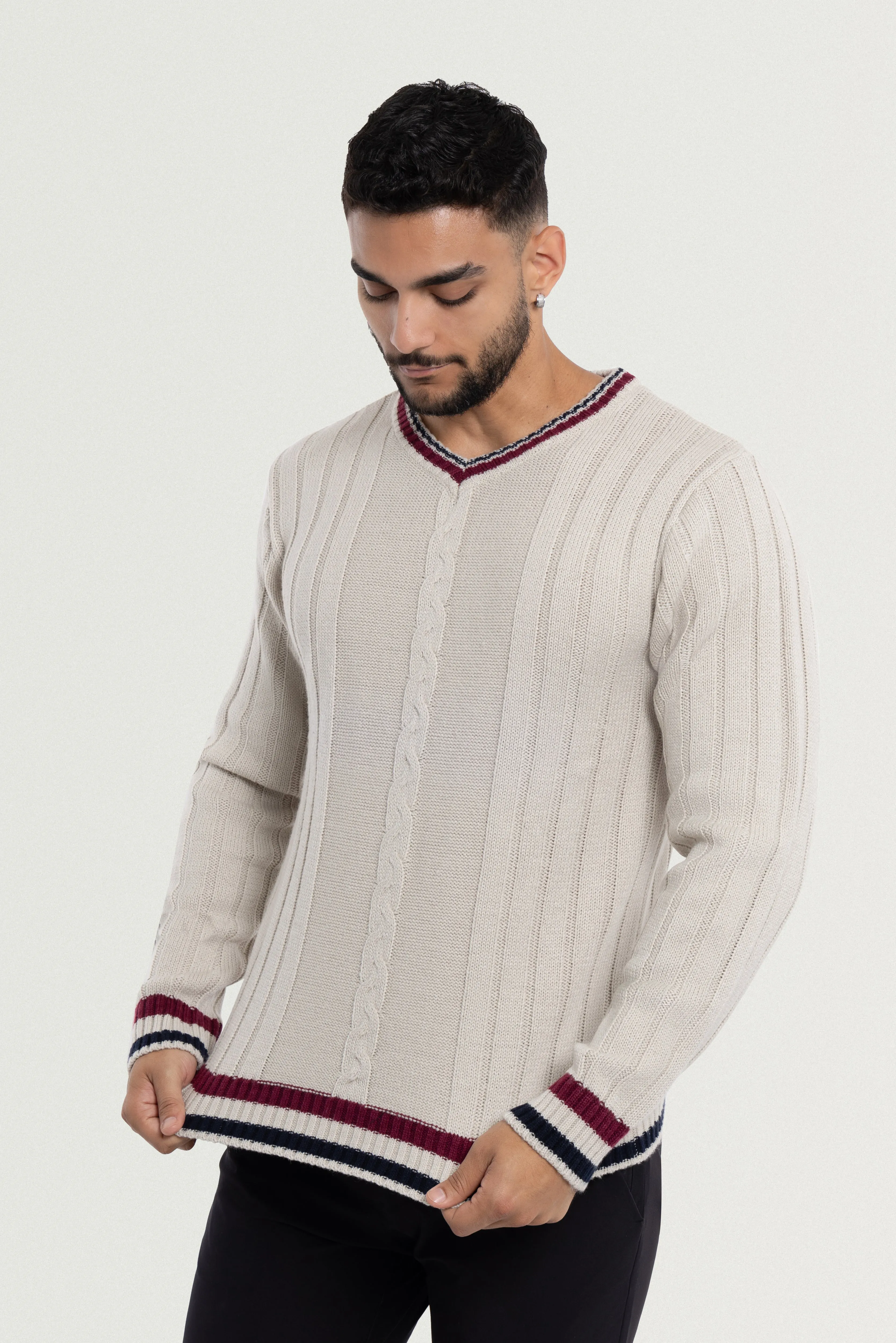 X RAY Men's Cable Knit Middleweight Soft Tipped V-Neck Sweater Regular and Big & Tall