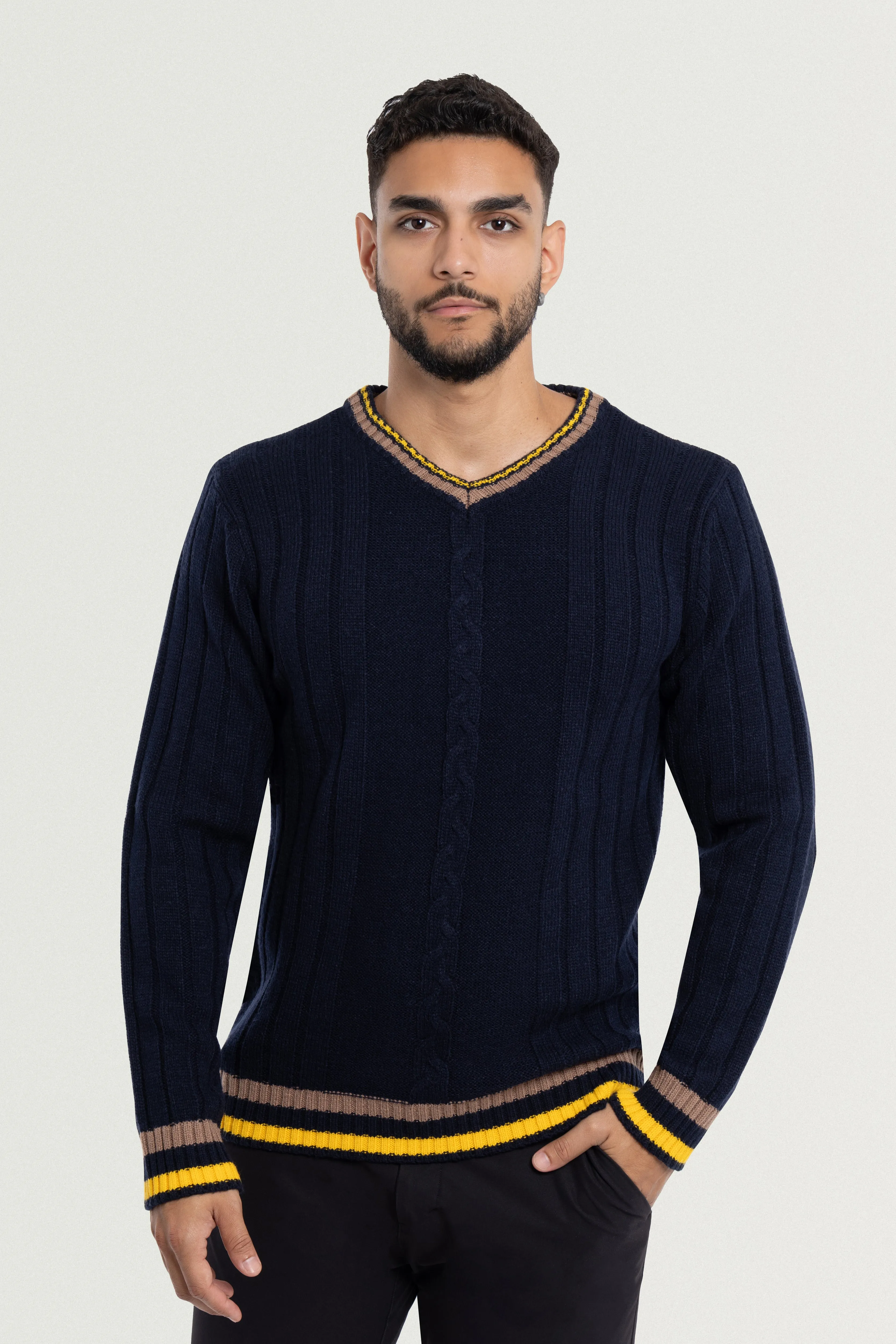 X RAY Men's Cable Knit Middleweight Soft Tipped V-Neck Sweater Regular and Big & Tall