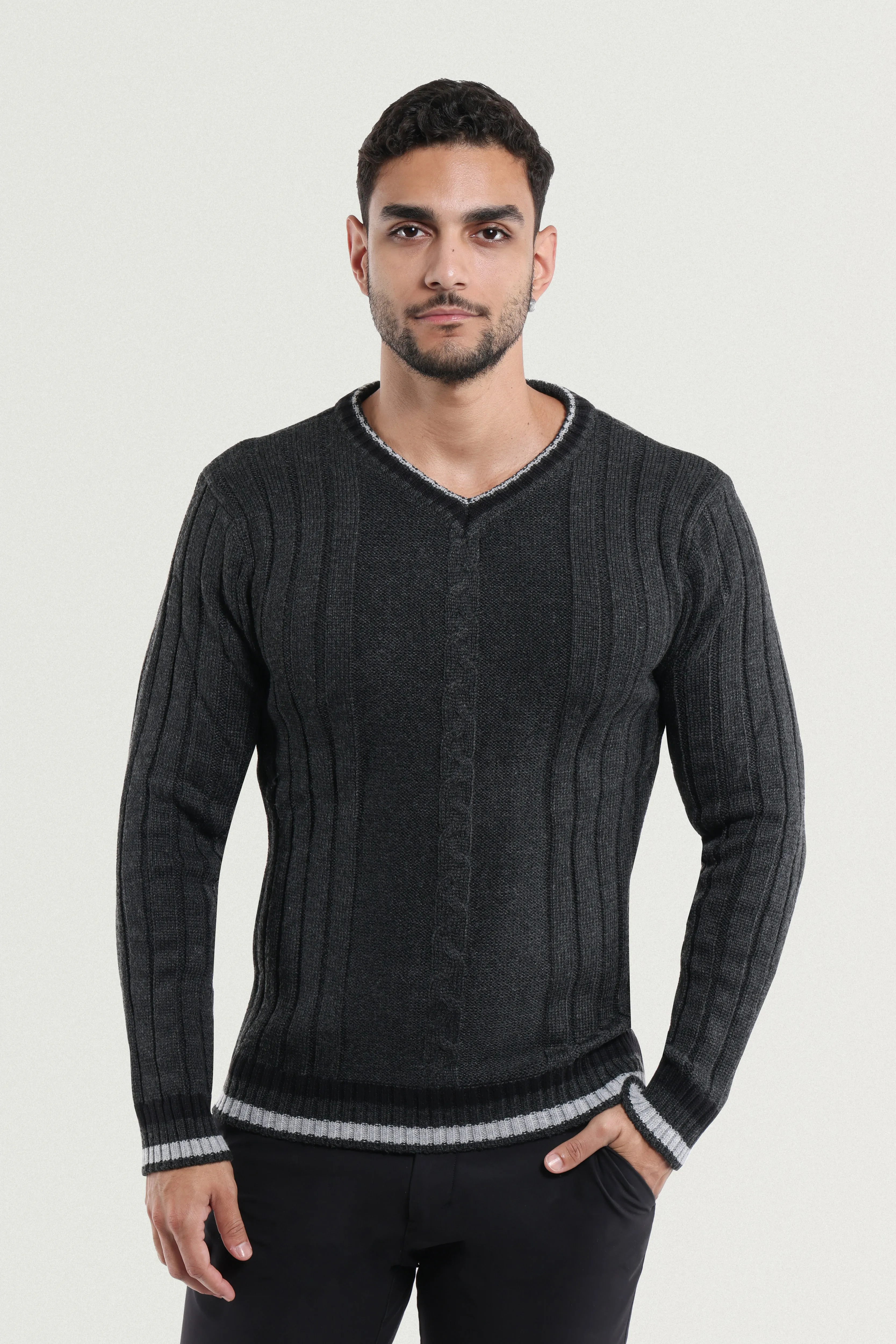 X RAY Men's Cable Knit Middleweight Soft Tipped V-Neck Sweater Regular and Big & Tall